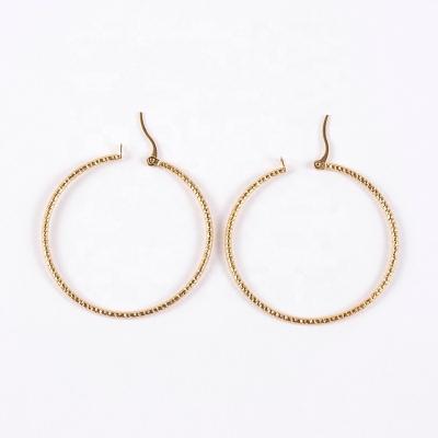 China PandaHall 30mm Carving 304 Stainless Steel Circle Gold Earring Does Not Ring for sale