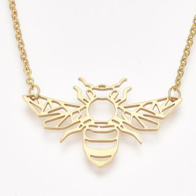 China Pandahall 201 FASHIONABLE Bee Stainless Steel Gold Pendant Necklaces for sale