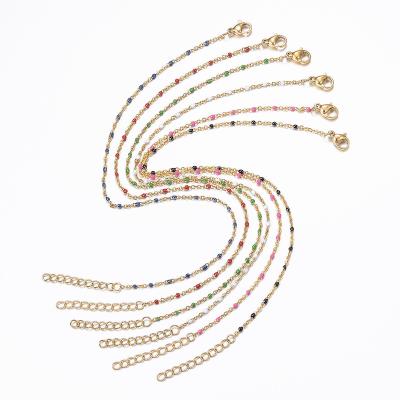 China FASHIONABLE Pandahall 304 Stainless Steel Enamel Links Gold Cable Chain Anklets for sale