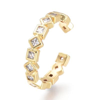 China PandaHall USA FASHIONABLE Durable Size 8 Plated Square With Rhombus Brass Micro Pave Clear Cubic Zirconia Cuff Rings for sale