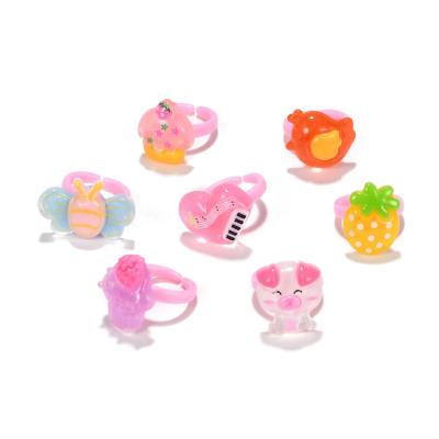 China PandaHall FASHIONABLE Size 3 Cute Children's Day Jewelry Plastic With Resin Cabochons Kids Rings For Girls for sale