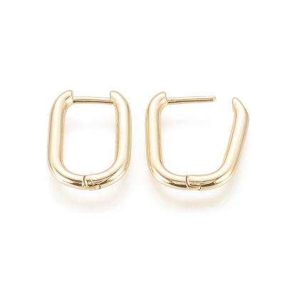 China PandaHall CLASSIC Real Oval 18K Gold Plated Brass Huggie Hoop Earrings for sale