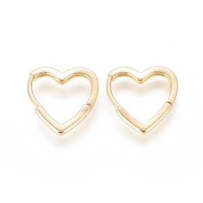 China PandaHall CLASSIC Heart Real 18K Gold Plated Brass Huggie Hoop Earrings for sale