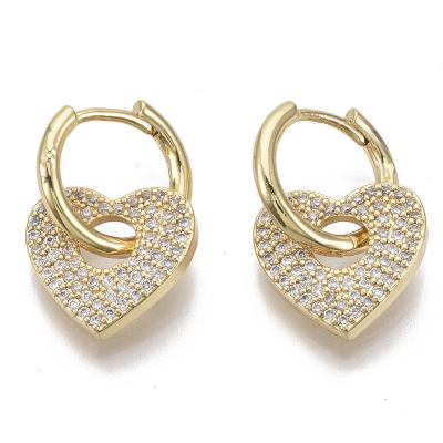 China PandaHall CLASSIC Nickel Free Heart Real 16K Gold Plated Dangle Huggie Circle Earrings for sale