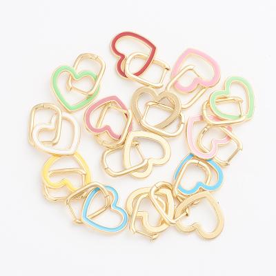 China PandaHall CLASSIC Mixed Color Heart Huggie Circle Gold Plated Brass Earrings for sale