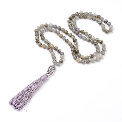 China Pandahall FASHIONABLE Natural Labradorite Beads Buddha Head Tassel Pendant Necklaces for sale