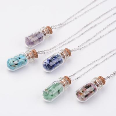 China Pandahall TRENDY 17.9 inch Glass Bottle Pendant Necklaces with Mixed Stone Chip Beads for sale