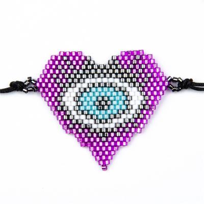 China PandaHall 11 (28cm) Purple Heart FASHIONABLE Thumb with Lucky Glass Seed Braided Bead Eye Protection Bracelet for sale