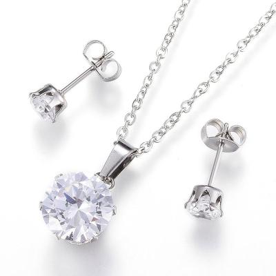 China Pandahall TRENDY Wedding Stainless Steel Zircon Bridal Jewelry Sets for sale