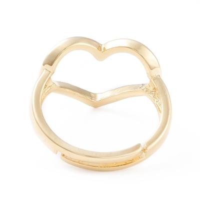 China Size 6 TRENDY Heart PandaHall Real 18K Gold Plated Open Cuff Ring for sale