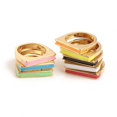 China FASHIONABLE Size 7 Jewelry Brass Enamel Fluted Rectangle Rings from PandaHall for sale