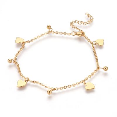 China Pandahall 304 Stainless Steel TRENDY Gold Heart and Charm Round Anklets for sale