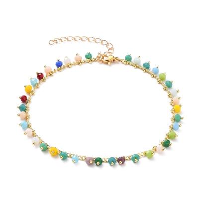 China Pandahall TRENDY Gold Plated Brass Restriction Chains Rondelle Charm Glass Anklets for sale