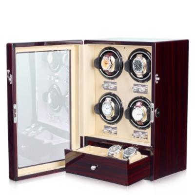 China Wooden Watch Storage And Display Boxes Watches Storage Case Winder Display Box Watch Organizer With 4 Slots for sale