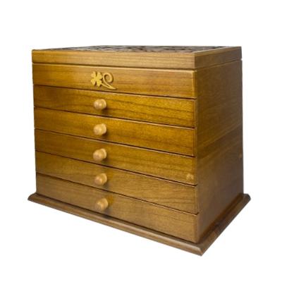 China Storage and Display Antique Velvet Wood 5 Layers Jewelry Organizer Box Display Storage Drawer for lowerest price for sale