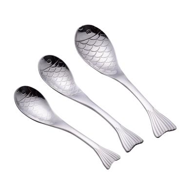 China Sustainable 304 Stainless Steel Household Spoon Flatware Creative Pattern Fish Spoon for sale