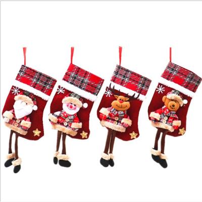 China Home Decorations Canvas Candy Bags Kids Gifts Bags with Deer Santa Claus Snowman Bear Kids Party Supplies Socks Christmas Stocking for sale