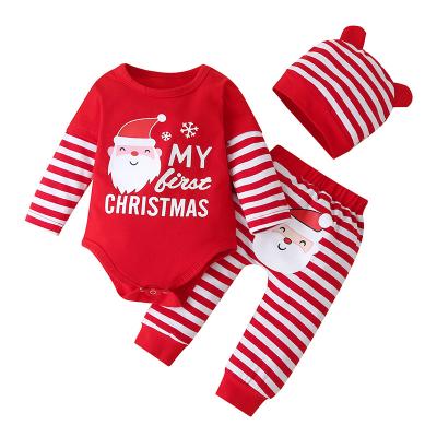 China Breathable Christmas Infant Outfits Toddler Boy Girl Romper Pants Hats 3pcs Clothes Santa Long Sleeve Cotton Baby Newborn Clothing Set for sale