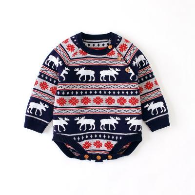 China Fall And Winter Soft Infant Deer Knitted Baby Romper Baby Christmas Long Sleeve Sweater Overalls Clothes Toddler Clothing for sale