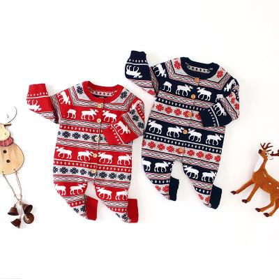 China Autumn And Winter Soft Infant Knitted Baby Clothes Christmas Deer Cotton Long Sleeve Sweater Baby Romper Newborn Toddler Jumpsuit for sale