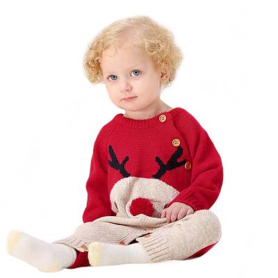 China Soft Christmas Deer Knitted Newborn Baby Clothes Toddler Romper Jumper Overalls Long Sleeve Jumpsuit Boutique Infant Fall Winter for sale