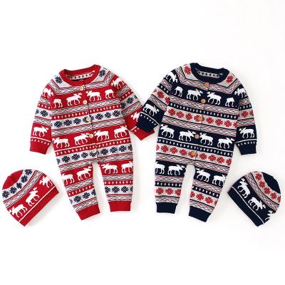 China Breathable Infant Knit Clothes Christmas Cotton Jumpsuit Toddler Sweater Newborn Baby Romper for sale