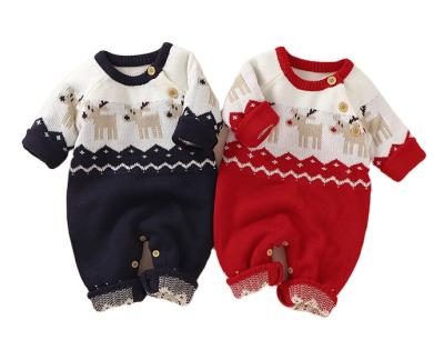 China With Long Sleeves Jumpsuit Infant Knitting Clothes Fall Long Sleeves Santa Deer Toddler Sweater Outfits Winter Christmas Baby Knitted Romper for sale