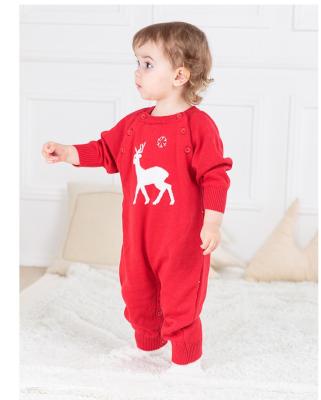 China Breathable Infant Knit Clothes Cotton Overalls Hat Fall Winter Long Sleeves Red Deer Design Toddler Sweater Knitted Christmas Baby Romper for sale