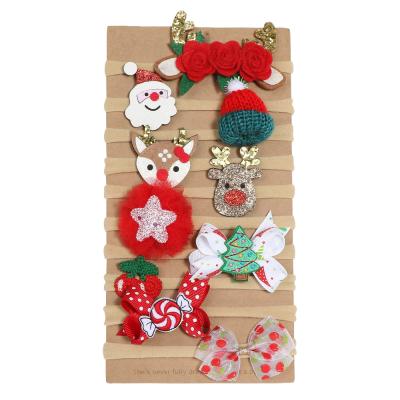 China Hot Sale Sweet 10pcs Set Cute Fancy Christmas Girls Hair Accessories Infant Santa Deer Elastic Headband Flower Kids Baby Headband Sets for sale