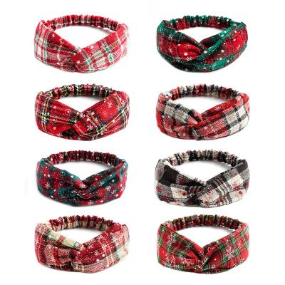 China Soft Cross Plaid Hair Band Girl Christmas Snowflake Headwear Elastic Knotted Hair Accessories Girls Headband for sale