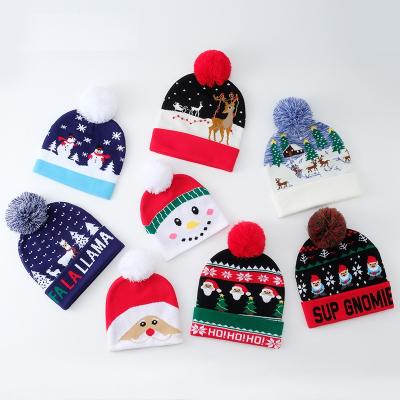 China Imitate Santa Claus Hats Baby Yarn Crochet Animal Cute Knitting Hat With Pompom Pom Poms Boy Girls Christmas Beanie Red Kids Knitted Hat For Winter for sale