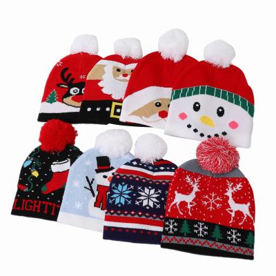 China Imitate Santa Claus Hats Baby Yarn Crochet Animal Cute Knitting Hat With Pompom Pom Poms Boy Girls Christmas Beanie Red Kids Knitted Hat For Winter for sale