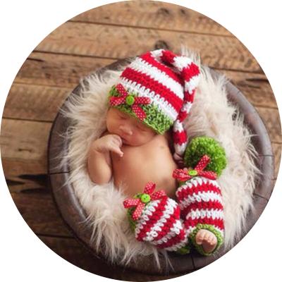 China Christmas Striped Newborn Baby Pulling Props Hat Stripes Knit Beanie With Legging Booties Set Newborn Winter Knitted Photo Prop 0-3M for sale