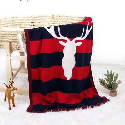 China PORTABLE Infant Knitted New Fashion Design Deer Newborn Toddler Stripes Knitting Pattern Throw Kids Christmas Baby Blanket for sale