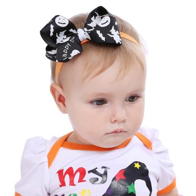 China Soft Kids Halloween Hair Band Accessories Girls Party Head Wrap Infant Ghost Headwear Bow Knot Turban Baby Elastic Headband for sale