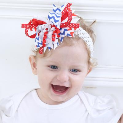 China Soft American Children's Independence Day Bow Ribbon Flower Hair Clip Babies Headbands Children's Hair Clips Headdress Elastics for sale