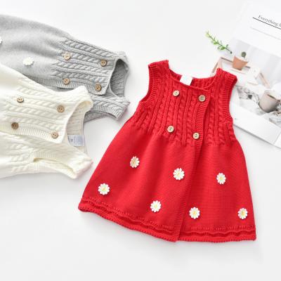 China Breathable Babies Knitted Sleeveless Floral Dresses Cotton Toddler Infant Kids Invest Soft Sweater Dress Wholesale Knitwear for sale