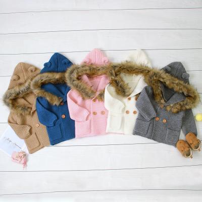 China Soft winter warm newborn baby knit pure sweater hooded cardigan coat boys and girls baby outwear kids knitwear for sale