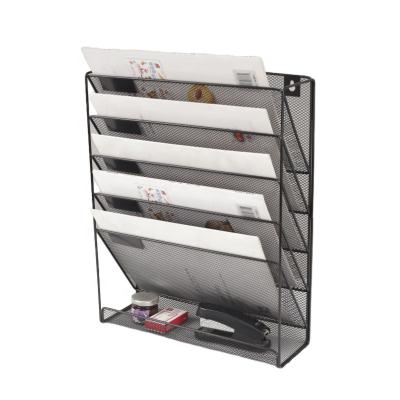 China Modern Type Folder Organizer Newspaper Magazine Storage Rack Office Stationery Metal Mesh Wall Rack for sale