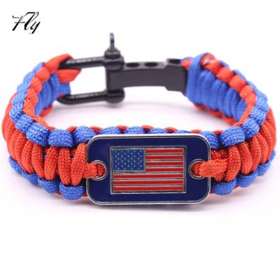 China Wholesale Paracord American Flag 550 Paracord Survival Bracelet With Adjustable Buckle for sale