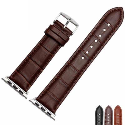 China Water Resistant Chinber 38mm 42mm Brown Crocodile Leather Watch Bands For Apple Watch for sale