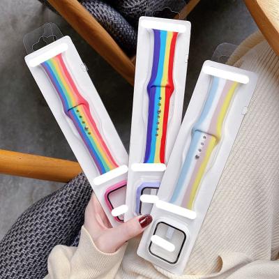 China Water Resistant Chinber Rainbow Stripe Silicon Wrist Band And Protective Liquid Cases For Apple Watch 6 5 4 40mm 44mm for sale