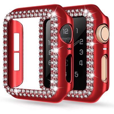 China Chinber Red Rhinestone Water Resistant Bling Frame Screen Protector Case Bumper Cover For Apple Watch 6/5/4/SE for sale