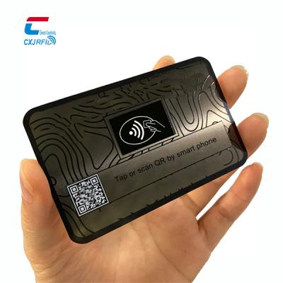 China 215/216 Waterproof / Waterproof Printable Virtual Nfc Smart Cards Blank , Customized Printing Matte Black Metal Nfc Business Cards for sale