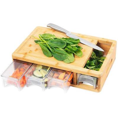 China WanuoCraft New Design Hot Sale Disposable Eco-friendly Bamboo Cutting Board Chopper With Container And 4 Storage Drawers for sale