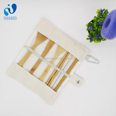 China Sustainable Wholesale Hot Sale Portable Bamboo Straw Sisial Brush Chopsticks Tableware Cutlery Set WanuoCraft Spoon Fork Knife Set for sale