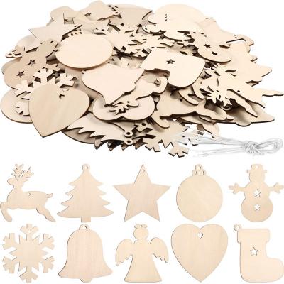 China Wanuocraft DIY Children's White Wood Hanging Ornaments Wooden Christmas Tree Decoration Christmas Tree Ornaments for sale