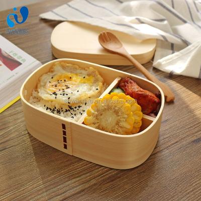 China Wanuocraft Viable Wooden Food Container Bento Box Wooden Lunch Box With Internal Divider for sale