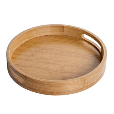 China WanuoCraft Sustainable Wholesale Round Tableware Eco-Friendly Round Solid Wood Tray For Coffee Table Food Utensil Kitchen Cutlery for sale