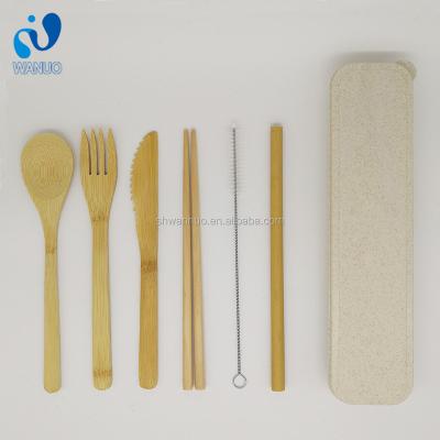 China WanuoCraft Sustainable Eco Friendly Natural Bamboo Cutlery Flatware Set With Wheat Box for sale